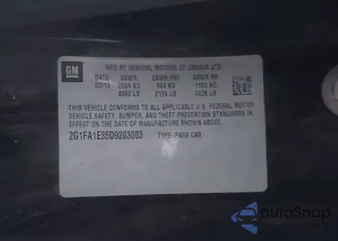 2013 Chevrolet Camaro 2Ls z USA, uszkodzony, nr VIN 2G1FA1E35D9203003